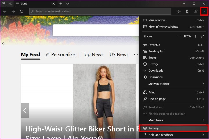 alt text: The Settings option in Microsoft Edge.