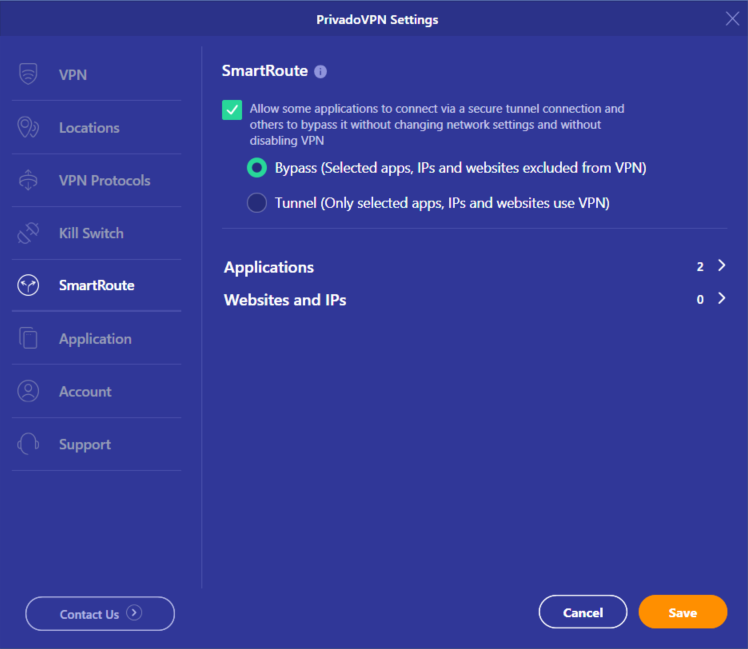 PrivadoVPN Split Tunneling