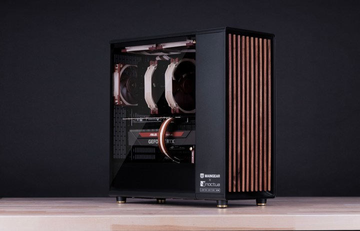 Alt text: A Maingrear PC featuring a prominent Noctua air cooler, showcasing its size and design.