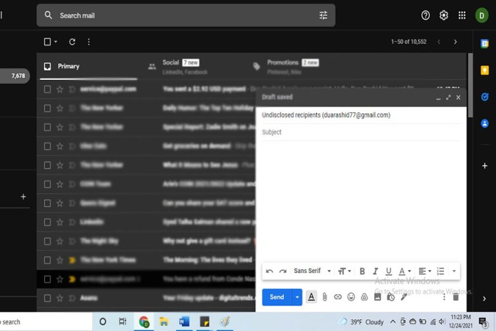 The To field of a Gmail email with the undisclosed recipients placeholder.