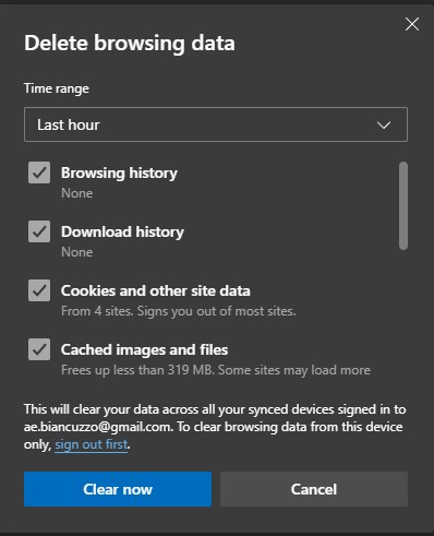 Alt: Screenshot of Microsoft Edge's Clear Browsing Data settings in Windows 11