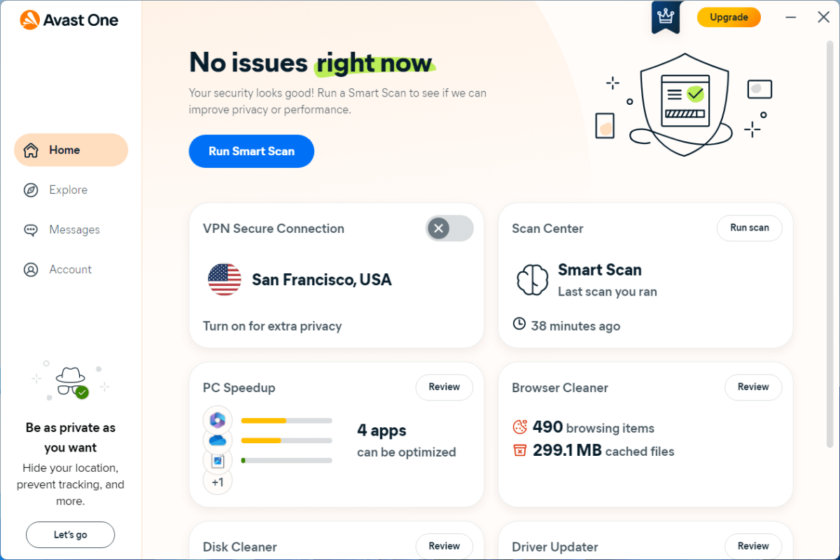 Avast One dashboard