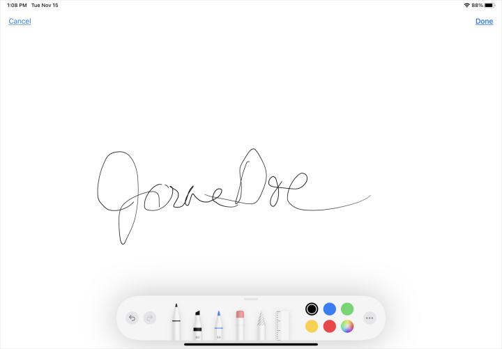 alt: Screenshot of iPad sketch screen for capturing a signature.