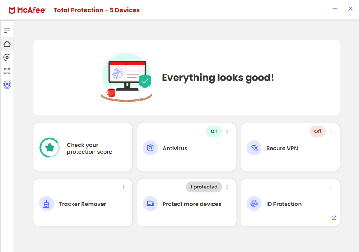 McAfee Total Protection Home screen