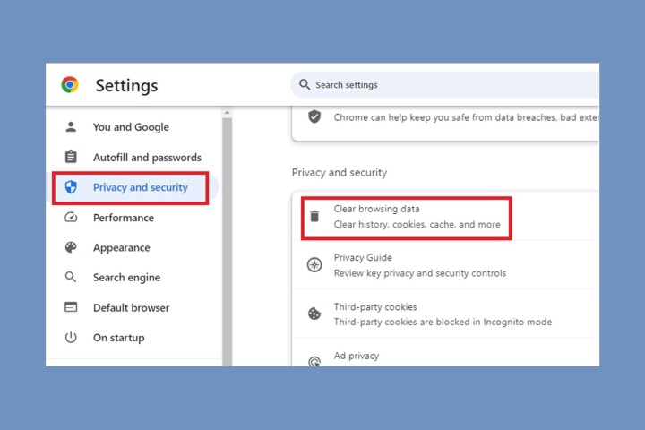 alt text: A screenshot showing how to clear browser cache and cookies in Google Chrome.