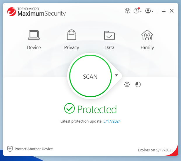 Trend Micro Maximum Security user interface (May 2024)