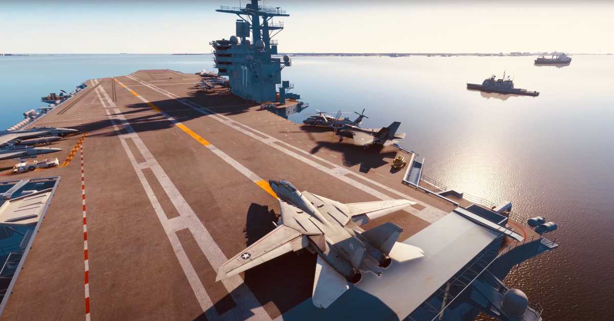 Highway to the Danger Zone: There are fighter jets and aircraft carriers, but no active combat missions or weapons on board.