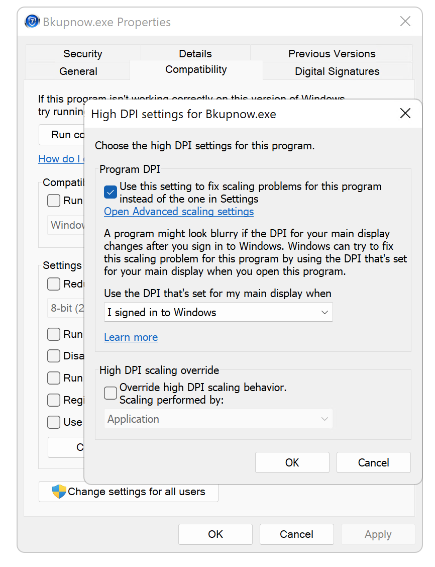 alt text: Manual DPI adjustment was necessary to address display scaling issues.