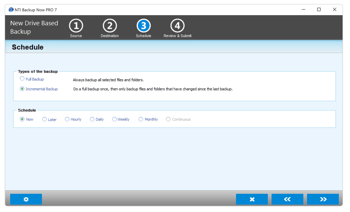 alt text: NTI Backup Now Pro 7 offers scheduling features and incremental backup options.