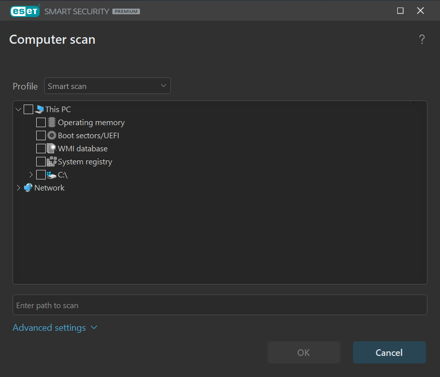 ESET Home Security Premium scheduled scan location settings