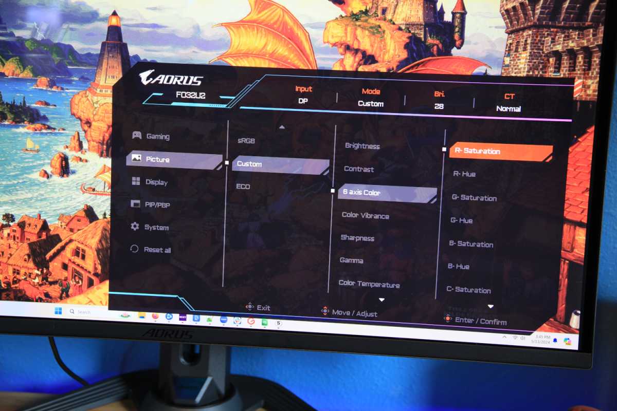 Gigabyte Aorus FO32U2 menu