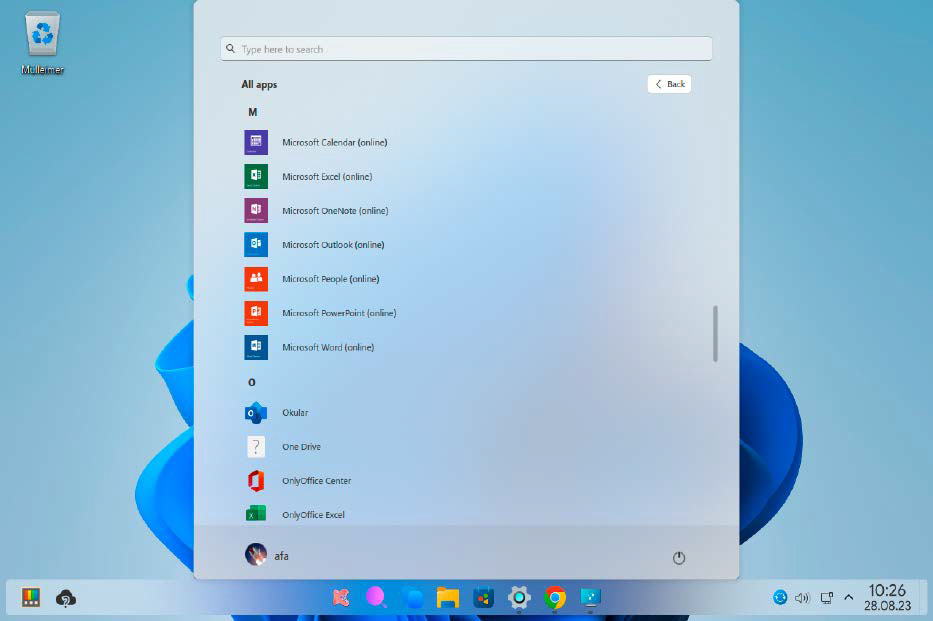 The Wubuntu start menu includes shortcuts to Microsoft's Online Office suite, although these were non-functional in our testing.