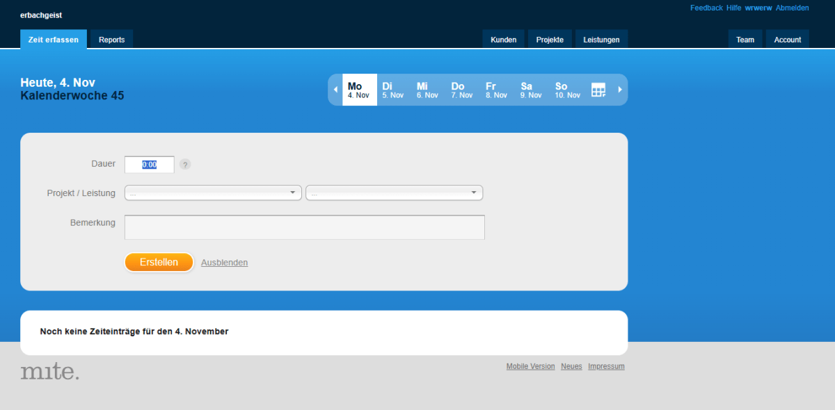 Time tracking with mite