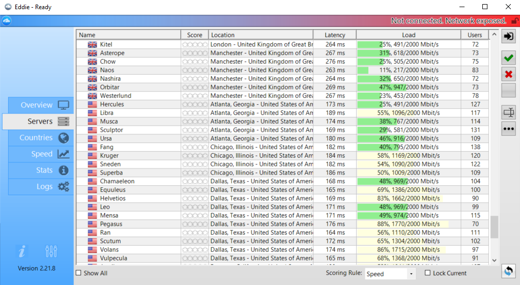 AirVPN server list