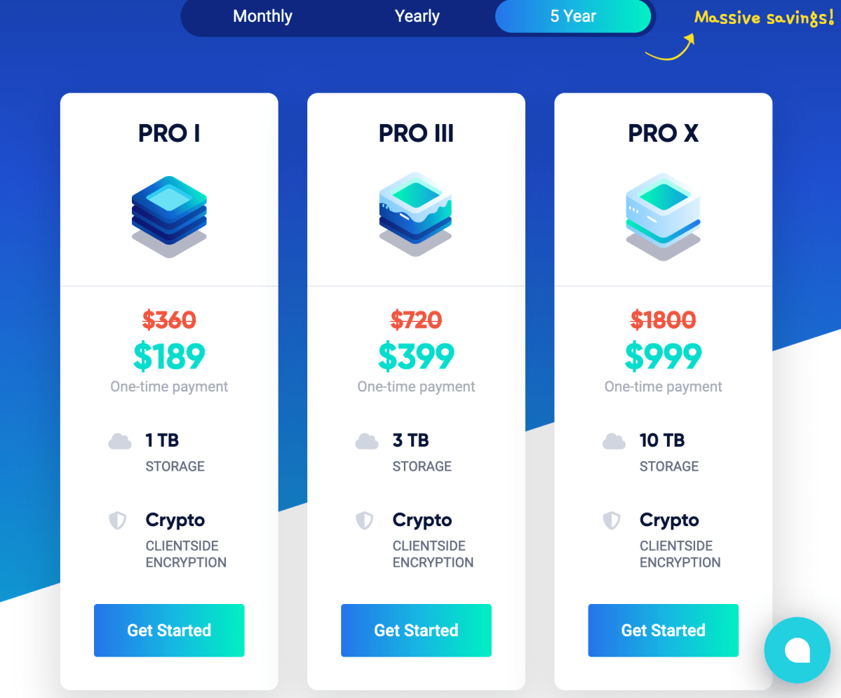 alt text: Screenshot of Icedrive’s pricing plans, outlining the different storage tiers and payment options.