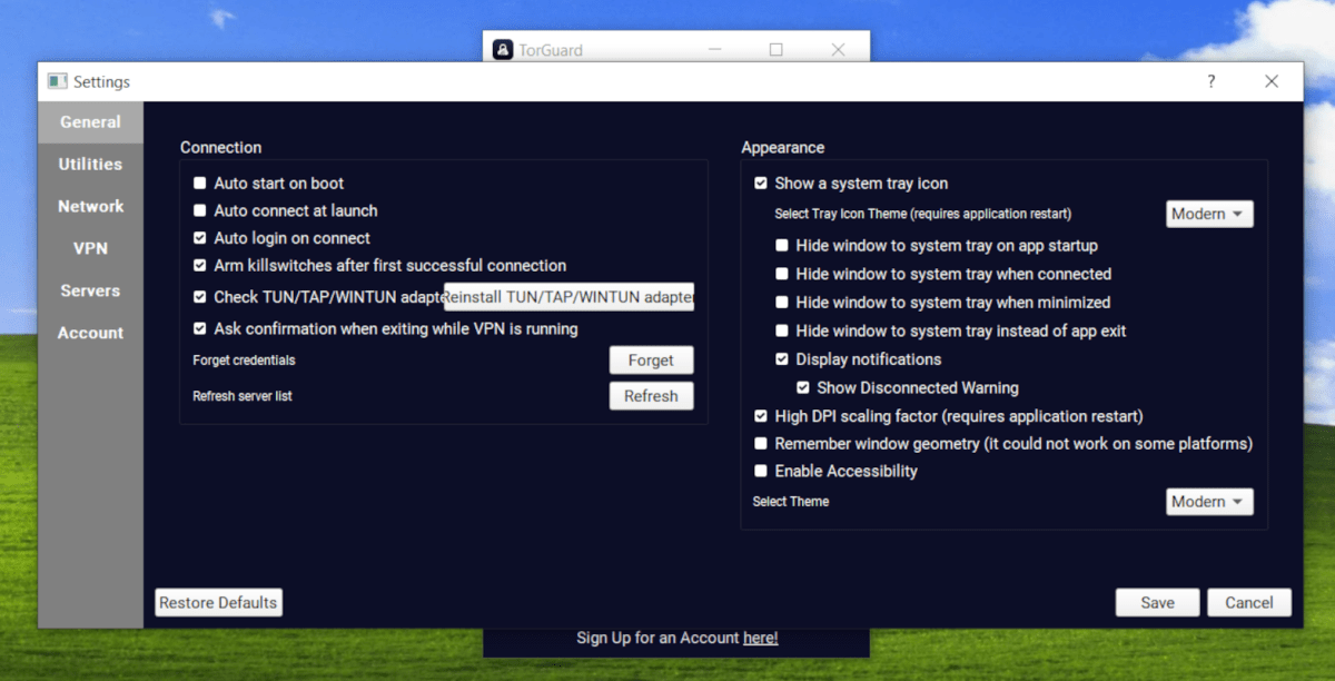 TorGuard VPN settings