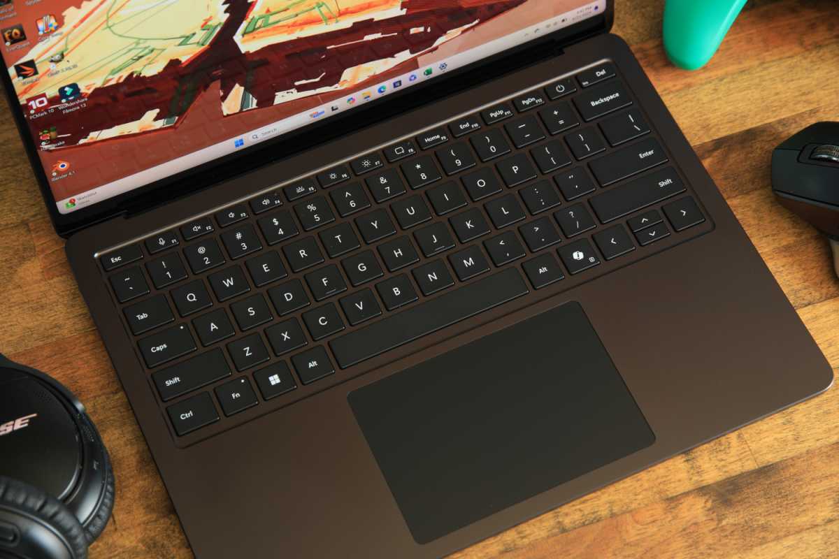 alt: Close-up of the keyboard and trackpad on the Microsoft Surface Laptop 7