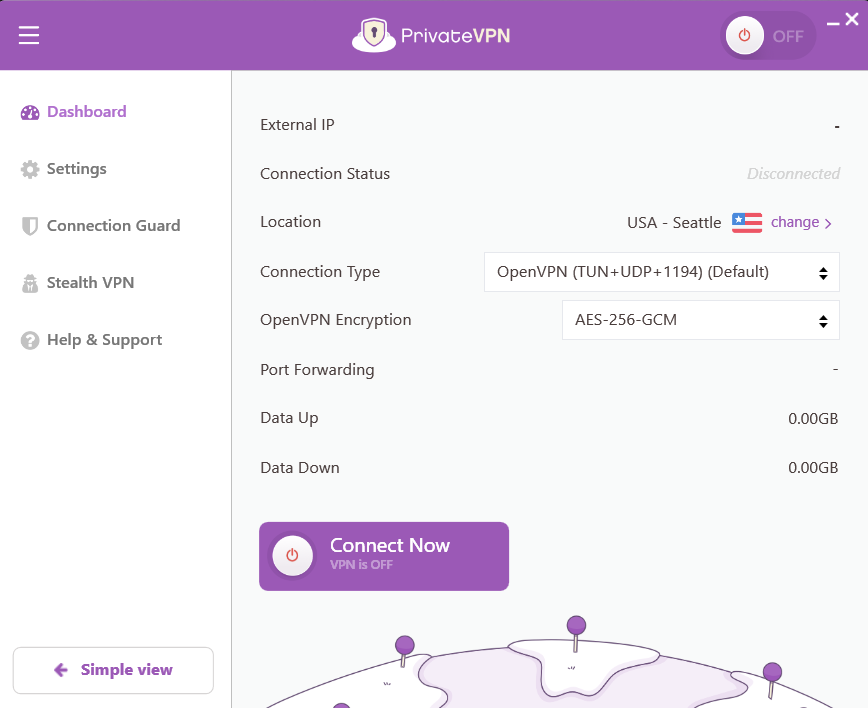 PrivateVPN Advanced View