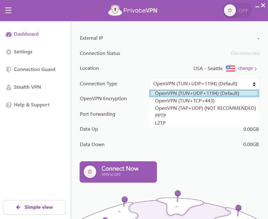 PrivateVPN Protocol Selection