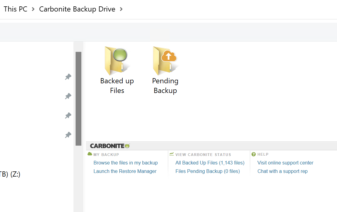 Virtual drive showing backup status