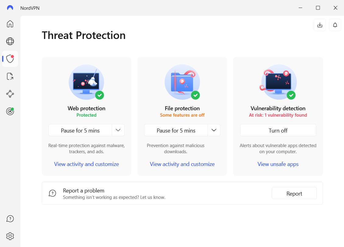 NordVPN’s Threat Protection provides comprehensive protection against malware, ads, trackers, and malicious files.