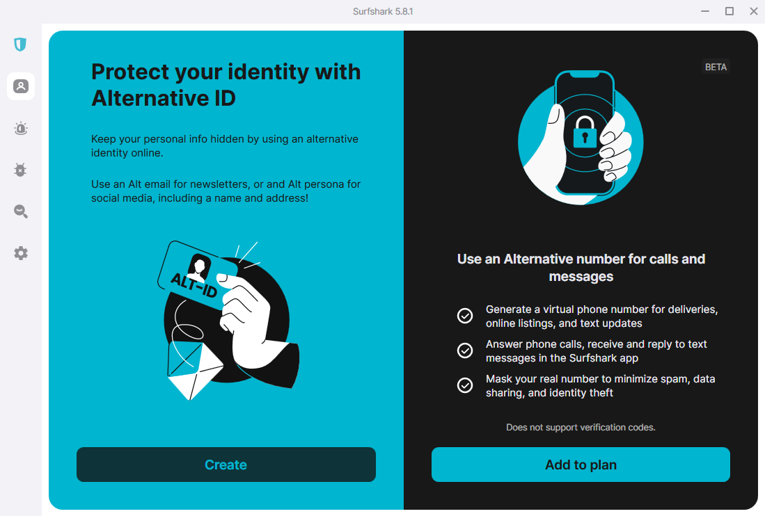 Surfshark's Alternative ID feature