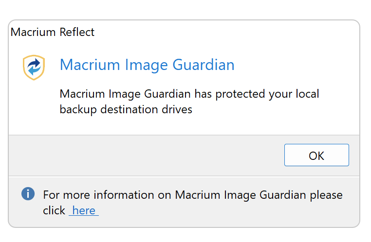 Macrium Reflect's Guardian feature prevents accidental deletion or overwriting of backups