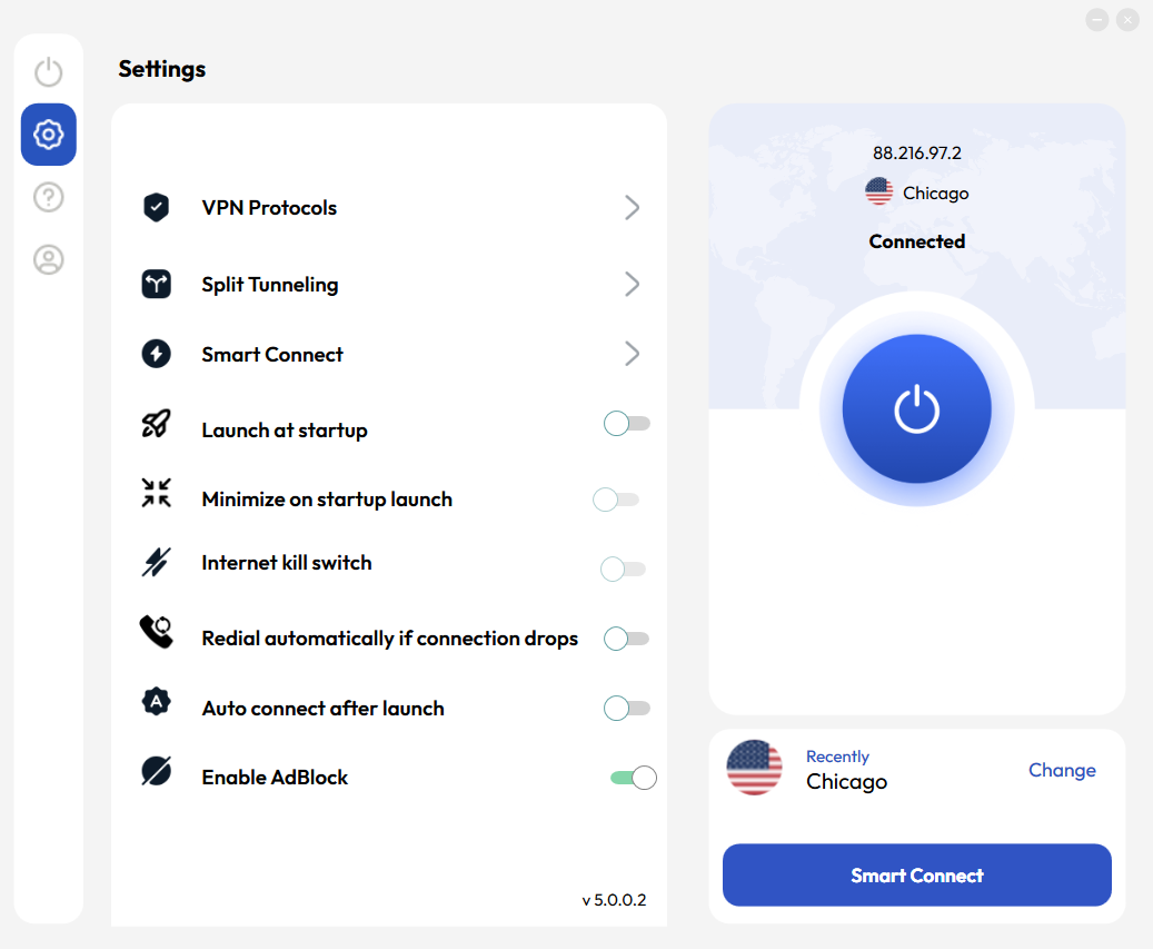 FastestVPN Settings Menu