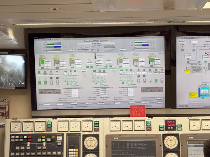 Data displayed on screen in the engine control room aboard Royal Caribbean Allure of the Seas