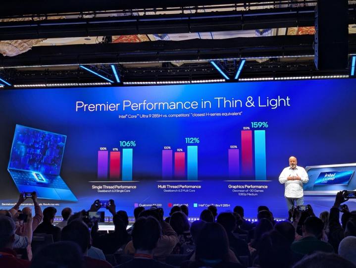 Intel presenting performance for Core Ultra 200H processors at CES 2025.