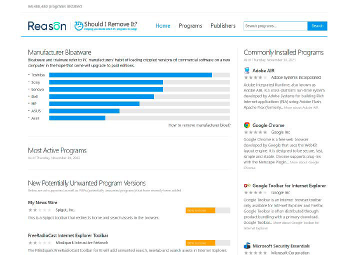 The website Should I Remove It provides comprehensive information on bloatware on PCs from various manufacturers.