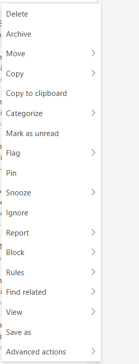 Using the Pin function in Outlook