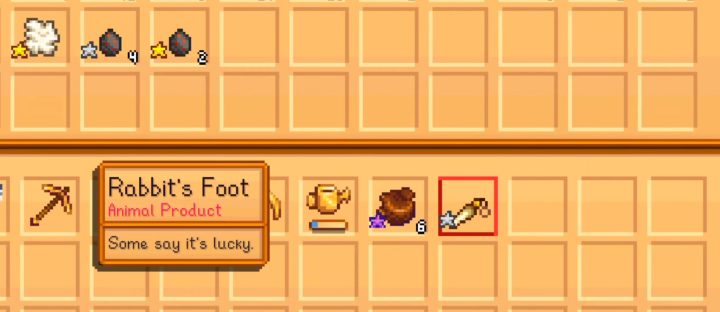 An inventory in Stardew Valley with a rabbit