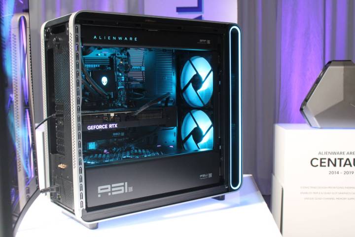 alt text: The Alienware Area 51 gaming desktop on display at CES 2025.