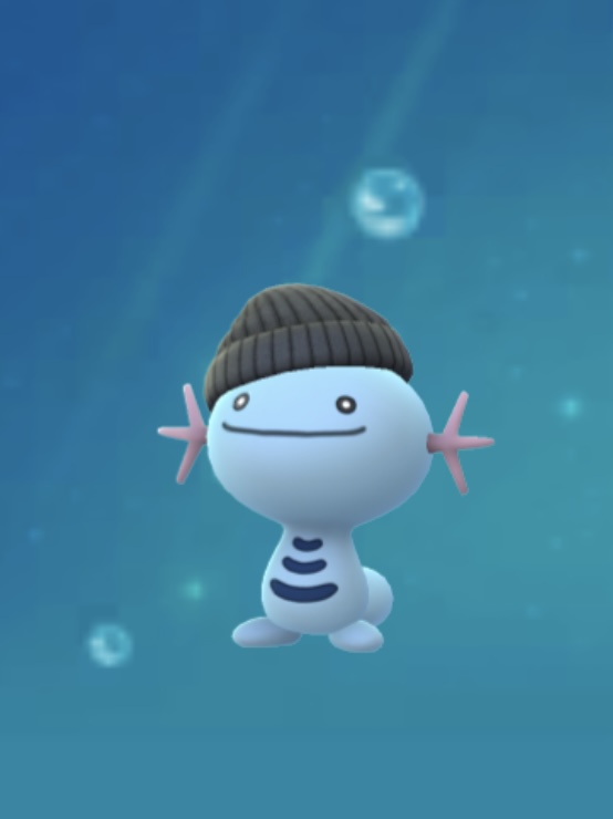 Wooper wearing a ski cap in Pokémon Go