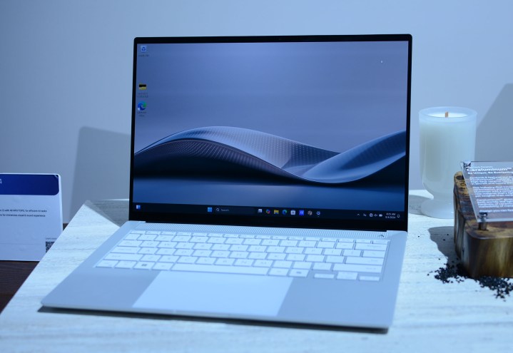 The Asus ZenBook S14 late 2024 model in Scandinavian White showcased at IFA 2024.