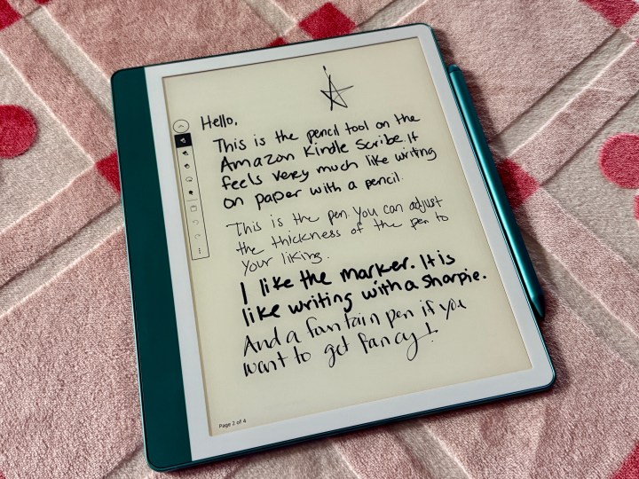 Handwritten notes using different pens on a Kindle Scribe.