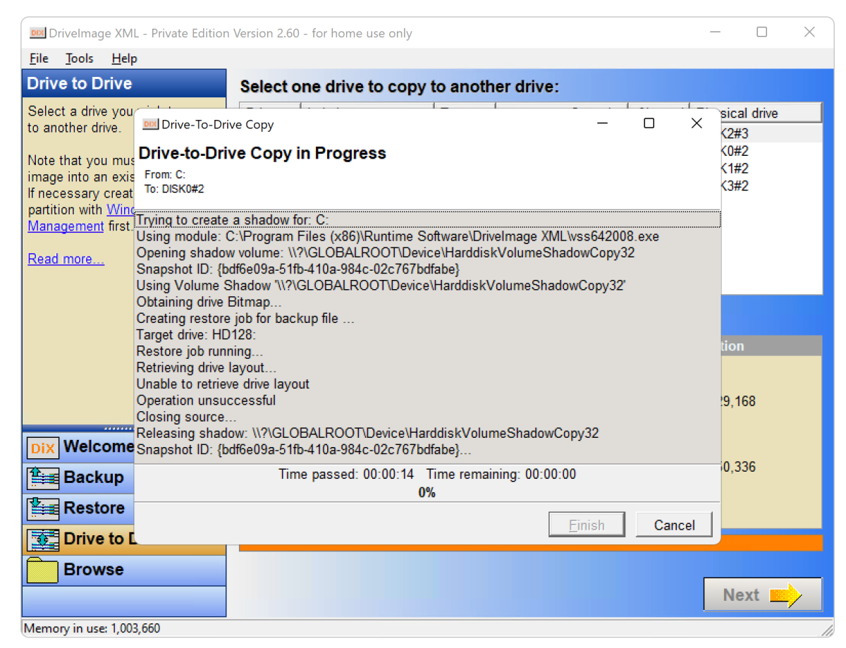 alt text: DriveImage XML cloning a partition