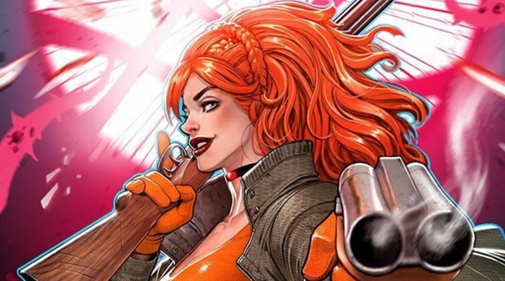 alt text: Elsa Bloodstone, armed with her signature weapons, prepares to hunt monsters.