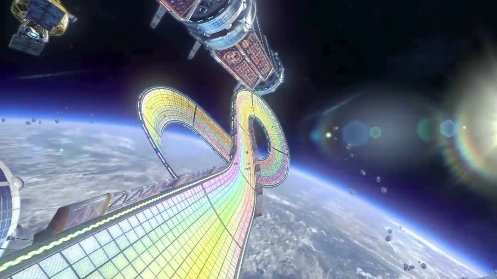 Rainbow Road, a classic and challenging track.