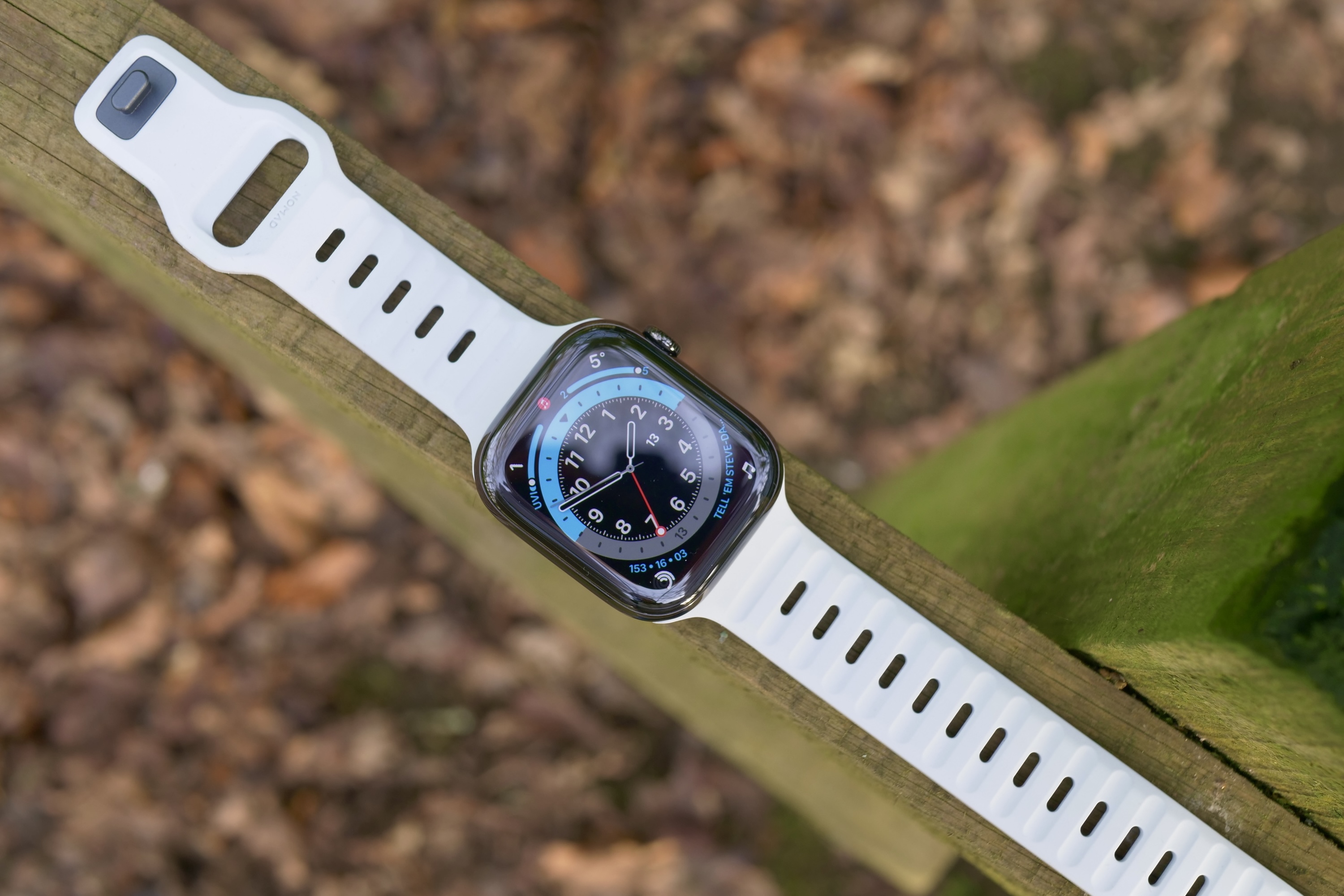 The Nomad Sport Band in the Icy Blue glow-in-the-dark finish.