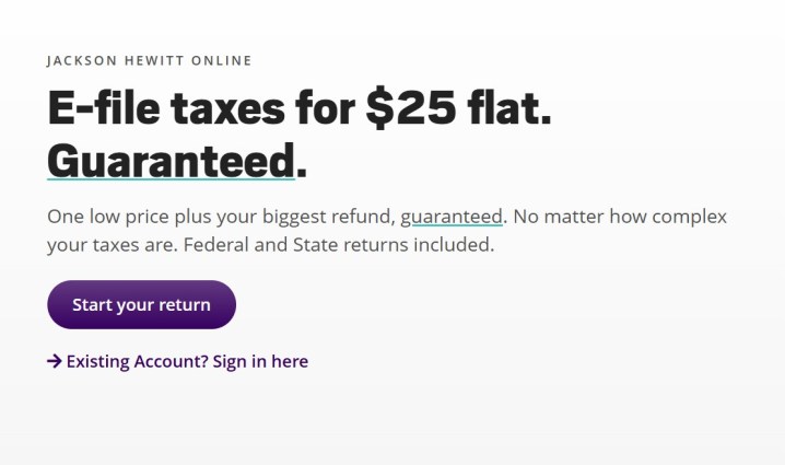 alt text: Advertisement for Jackson Hewitt online tax filing for $25.