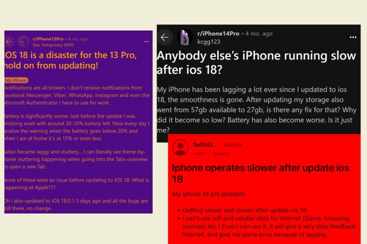 Complaints documenting problems faced by iPhone users after downloading iOS 18.