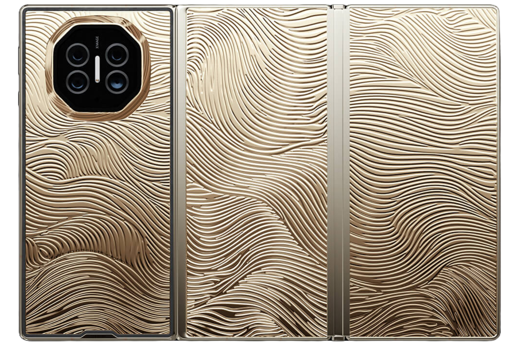 Gold-plated shell of Huawei Mate XT Caviar Edition.