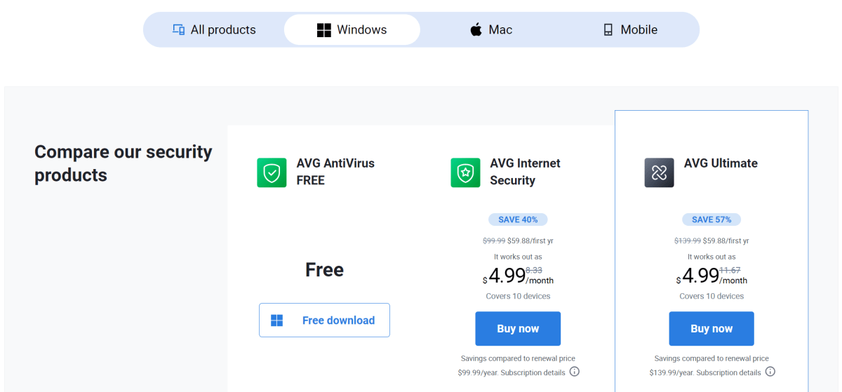 AVG’s multidevice plans cost more, but you can share your device limit with others.