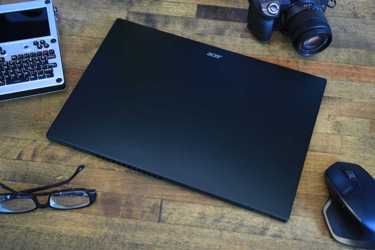 alt text: Acer Swift Edge 16 design, showcasing its matte black finish