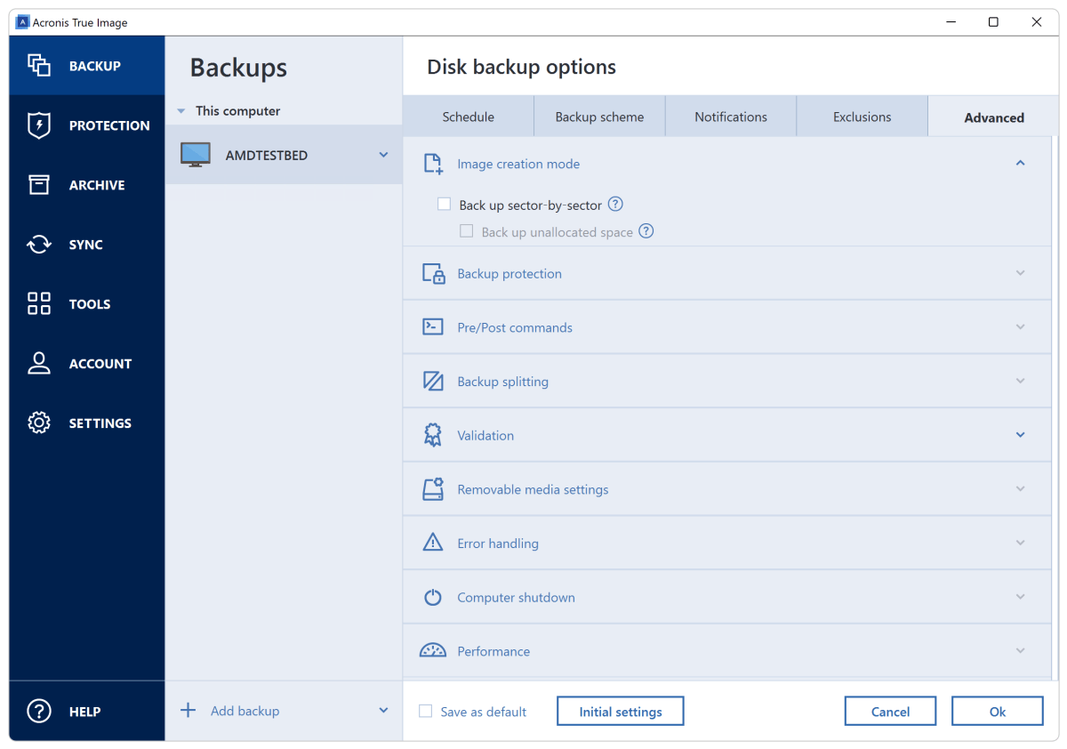 True Image offers just about every backup feature known.