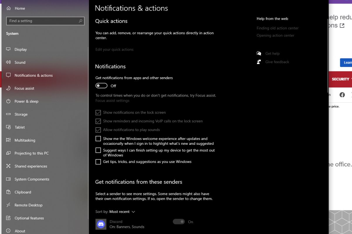 Disabling Windows notifications