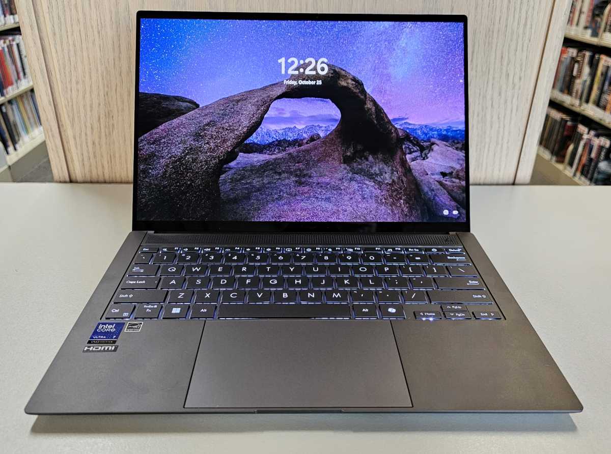 alt text: A close-up of the Asus Zenbook S 14, showcasing its sleek design and metallic finish.