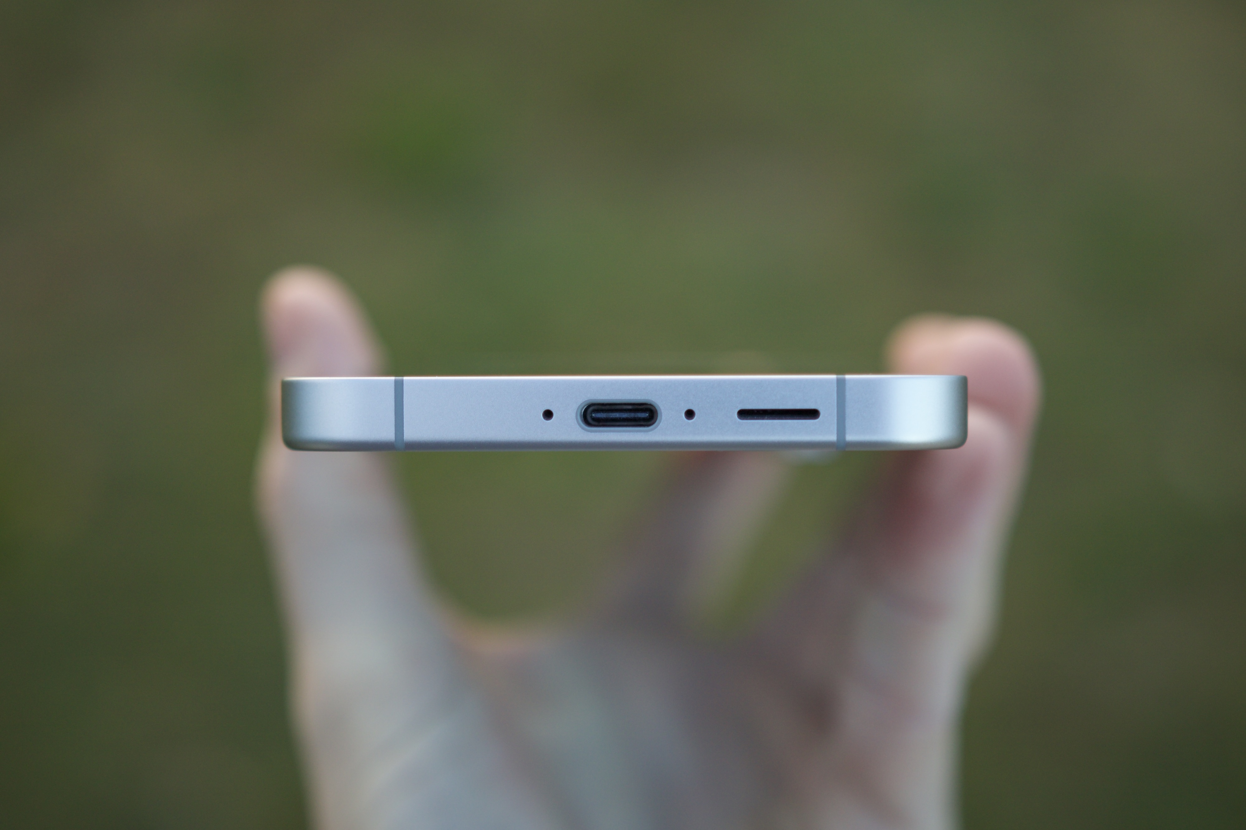 The USB-C port on the Samsung Galaxy S24 FE.